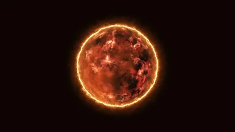 A fireball with an uneven surface, having a red-orange color with dark spots. Stock-Footage 306225735