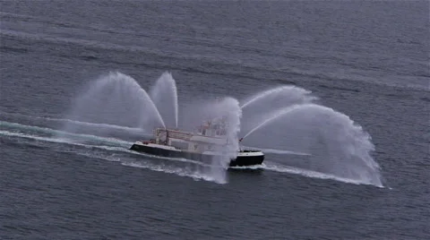 Fireboat aerial multi angle clips Stock Footage 48505186