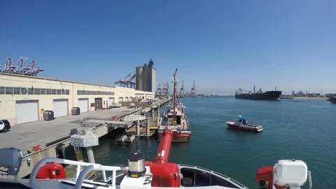 Fireboat Protector at the dock Stock Footage 116507701