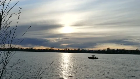 Fireboat at sunset Stock Footage 139658892