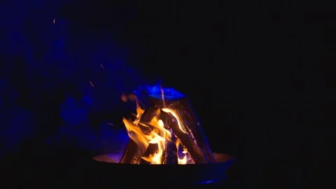 Firebox with real fire and blue smoke Video stock 126085320
