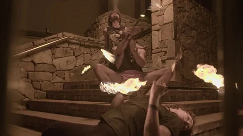 Firebreather shooting flames up Stock Footage 73489763