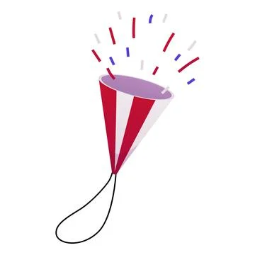 Firecracker in a cone shape, with red stripes and flying out confetti. Stock Illustration