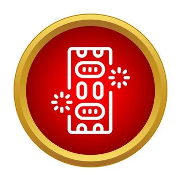 Firecracker exploding line icon on red background Stock Illustration