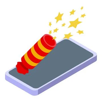 Firecracker is exploding from a smartphone screen Stock Illustration