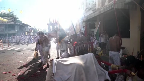 Firecracker explosions during the Phuket vegetarian festival. Video stock 261960205