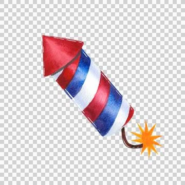 Firecracker, firework rocket with a burning fuse. Hand drawn watercolor Stock-Illustration