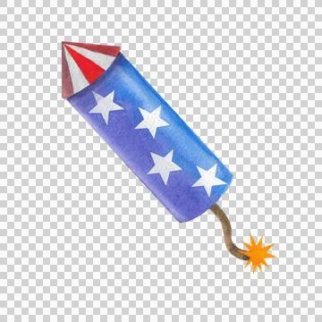 Firecracker, firework rocket with a lit fuse, decorated with stars. Hand drawn 스톡 일러스트