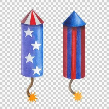 Firecracker, firework rocket with a lit fuse, decorated with stars. Hand drawn Stock-Illustration