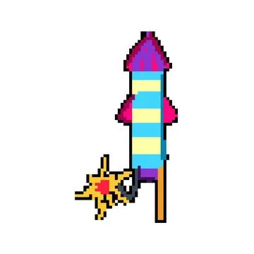Firecracker firework rocket pixel art vector illustration Illustrazione stock