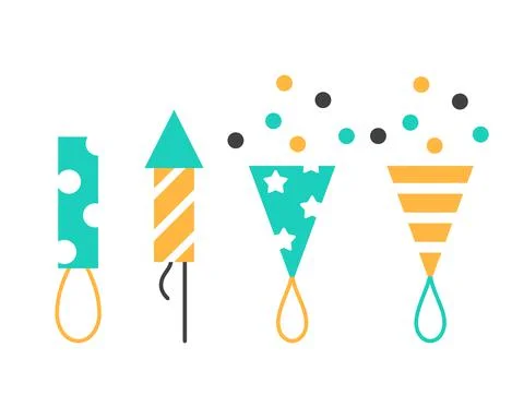 Firecracker flat line icons set isolated on white Stock Illustration