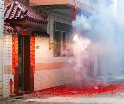 Firecracker outside the house Stock Photos