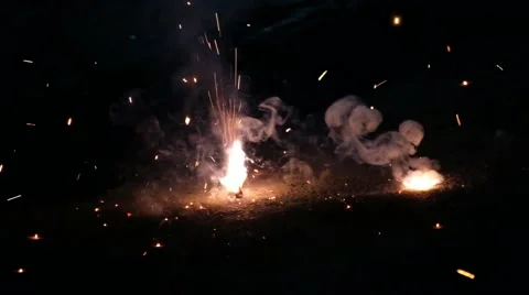 Firecracker spark or explode in the ground Stock Footage 151305948