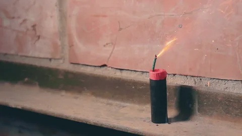 Firecracker Was Lighterd Up and Explode Stock Footage 144851537