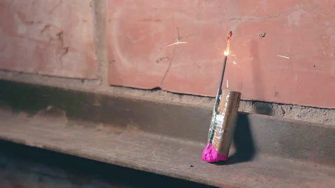 Firecracker Was Lighterd Up and Explode Stock Footage 144854545