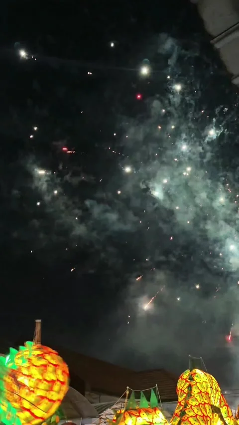 Firecrackers and dragon dance Stock Footage 324599166