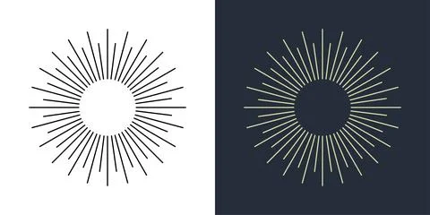 Firecrackers. Colorful radial firework linear sun icons. Vintage sunburst set. Stock Illustration