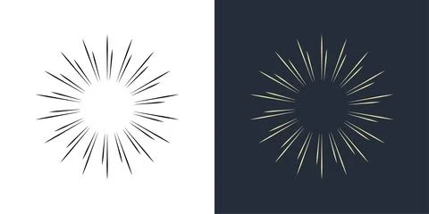 Firecrackers. Colorful radial firework linear sun icons. Vintage sunburst set. Illustration