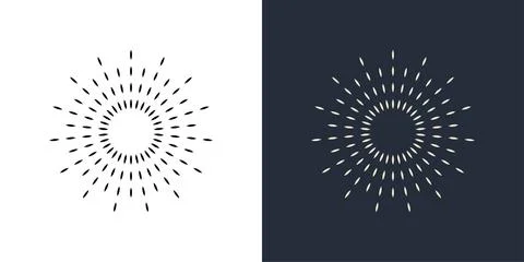 Firecrackers. Colorful radial firework linear sun icons. Vintage sunburst set. 库存插图