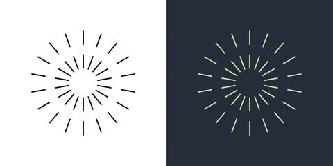 Firecrackers. Colorful radial firework linear sun icons. Vintage sunburst set. Иллюстрация