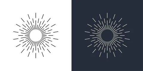 Firecrackers. Colorful radial firework linear sun icons. Vintage sunburst set. 스톡 일러스트