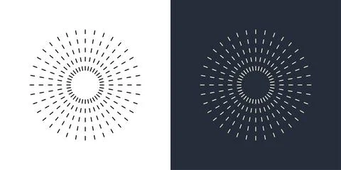 Firecrackers. Colorful radial firework linear sun icons. Vintage sunburst set. 库存插图
