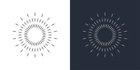 Firecrackers. Colorful radial firework linear sun icons. Vintage sunburst set. Stock Illustration