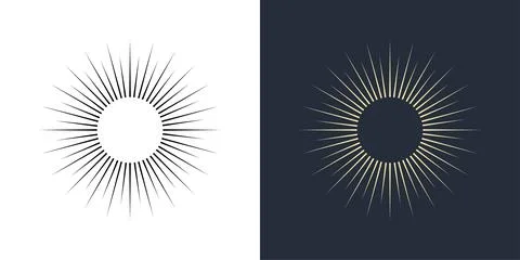 Firecrackers. Colorful radial firework linear sun icons. Vintage sunburst set. Illustration