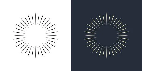 Firecrackers. Colorful radial firework linear sun icons. Vintage sunburst set. Illustration
