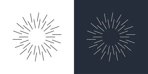 Firecrackers. Colorful radial firework linear sun icons. Vintage sunburst set. Illustration
