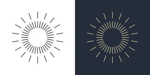 Firecrackers. Colorful radial firework linear sun icons. Vintage sunburst set. Stock Illustration