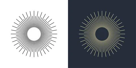 Firecrackers. Colorful radial firework linear sun icons. Vintage sunburst set. 스톡 일러스트