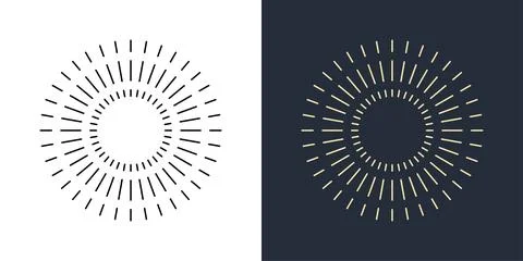 Firecrackers. Colorful radial firework linear sun icons. Vintage sunburst set. Stock Illustration