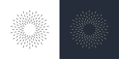 Firecrackers. Colorful radial firework linear sun icons. Vintage sunburst set. 스톡 일러스트
