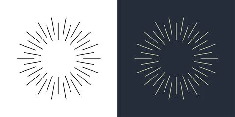 Firecrackers. Colorful radial firework linear sun icons. Vintage sunburst set. 스톡 일러스트