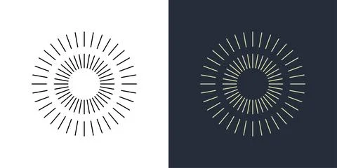 Firecrackers. Colorful radial firework linear sun icons. Vintage sunburst set. Stock Illustration