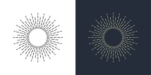 Firecrackers. Colorful radial firework linear sun icons. Vintage sunburst set. 스톡 일러스트