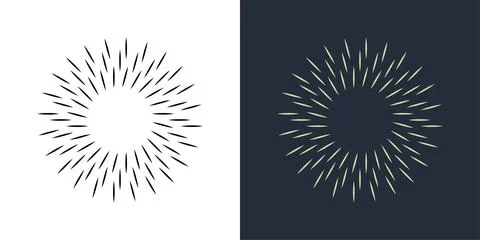 Firecrackers. Colorful radial firework linear sun icons. Vintage sunburst set. Stock Illustration