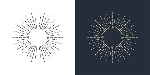 Firecrackers. Colorful radial firework linear sun icons. Vintage sunburst set. 스톡 일러스트