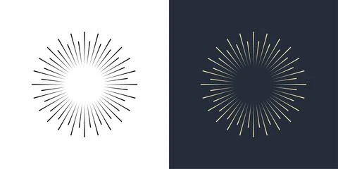 Firecrackers. Colorful radial firework linear sun icons. Vintage sunburst set. Stock Illustration