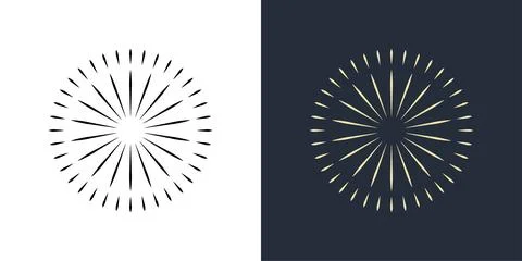 Firecrackers. Colorful radial firework linear sun icons. Vintage sunburst set. 库存插图