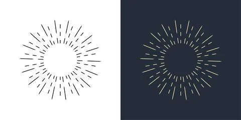 Firecrackers. Colorful radial firework linear sun icons. Vintage sunburst set. Stock Illustration