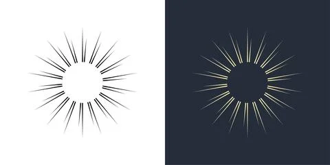 Firecrackers. Colorful radial firework linear sun icons. Vintage sunburst set. Stock Illustration