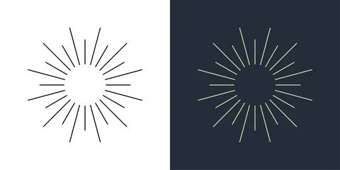 Firecrackers. Colorful radial firework linear sun icons. Vintage sunburst set. 스톡 일러스트