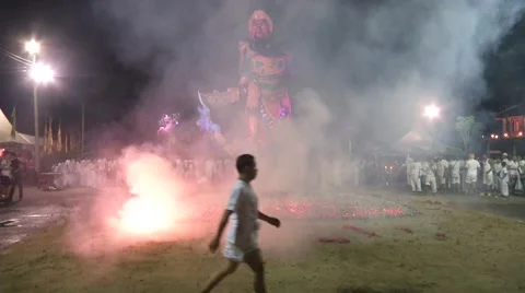 Firecrackers End Firewalking Ceremony Stock-Footage 58091621