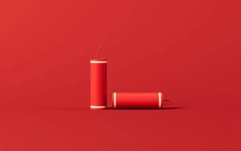 Firecrackers with red background, Red Spring Festival theme scene, 3d rende.. Stock Illustration