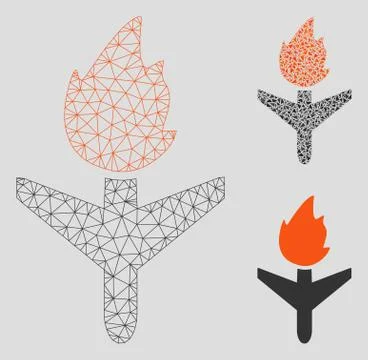 Fired Aircraft Vector Mesh 2D Model and Triangle Mosaic Icon イラスト素材