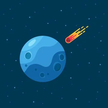 Fired Asteroid In Collision With Planet. Meteor impact on blue planet. Stock Illustration