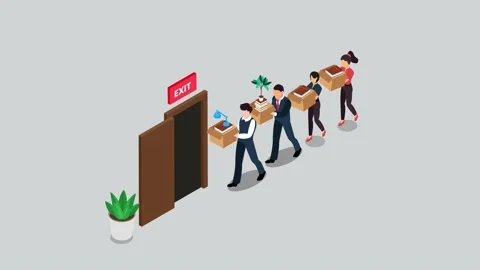 Fired employees walking out to an exit door Stock Footage 233049722