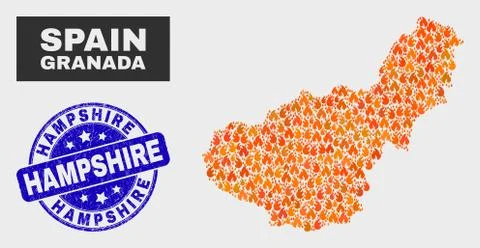 Fired Mosaic Granada Province Map and Distress Hampshire Stamp イラスト素材